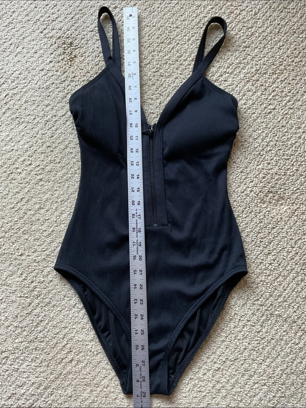 kate spade Black Ribbed One-Piece Swimsuit with Front Zip